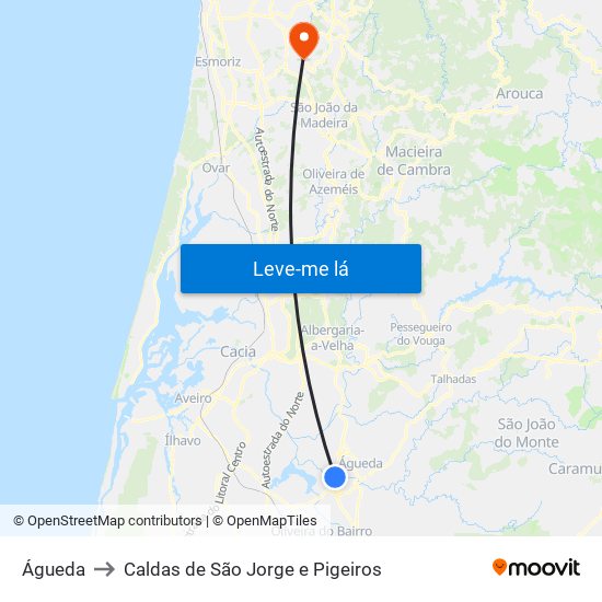 Águeda to Caldas de São Jorge e Pigeiros map