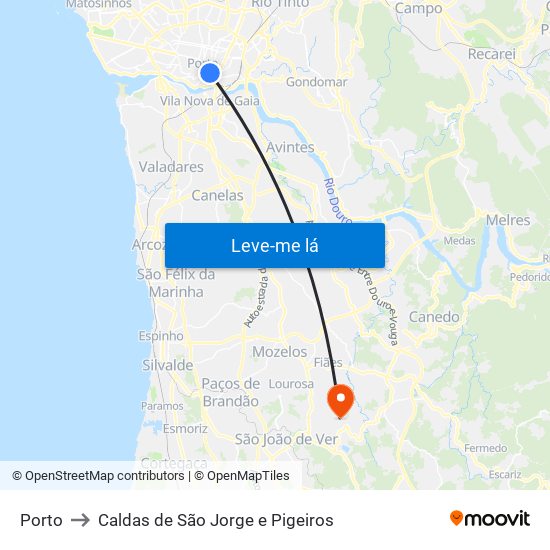 Porto to Caldas de São Jorge e Pigeiros map