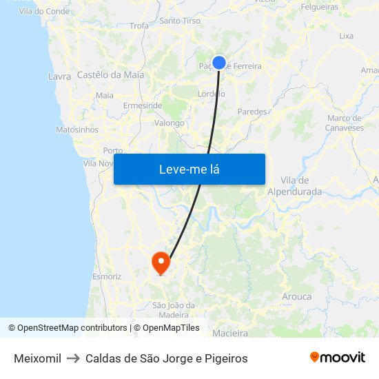 Meixomil to Caldas de São Jorge e Pigeiros map