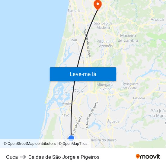 Ouca to Caldas de São Jorge e Pigeiros map