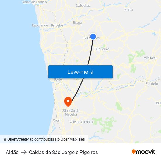 Aldão to Caldas de São Jorge e Pigeiros map