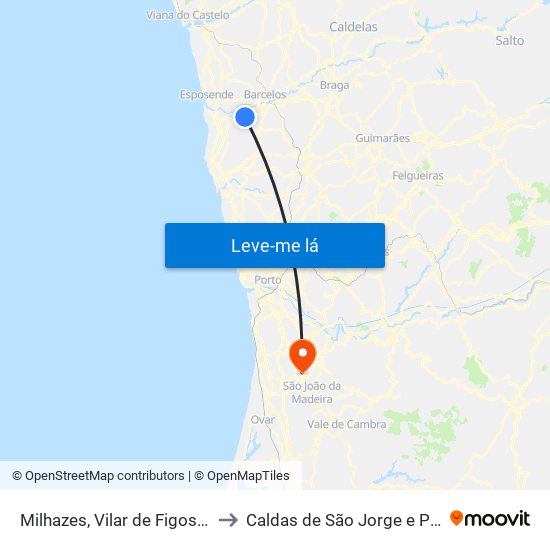 Milhazes, Vilar de Figos e Faria to Caldas de São Jorge e Pigeiros map