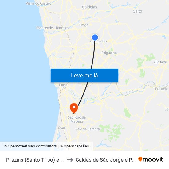 Prazins (Santo Tirso) e Corvite to Caldas de São Jorge e Pigeiros map