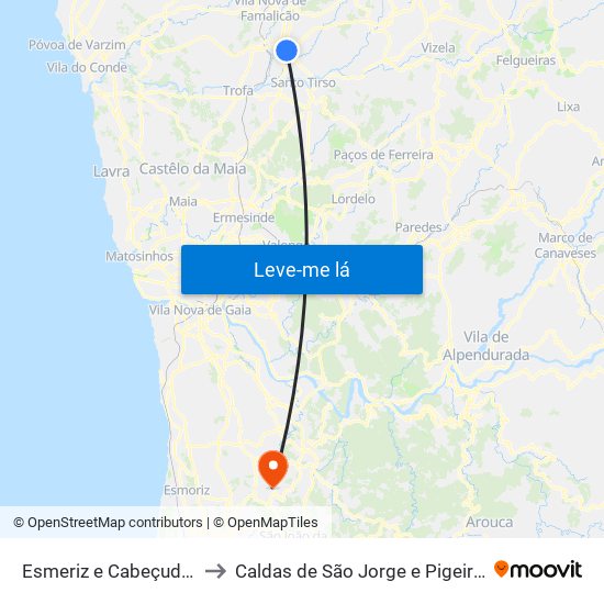 Esmeriz e Cabeçudos to Caldas de São Jorge e Pigeiros map