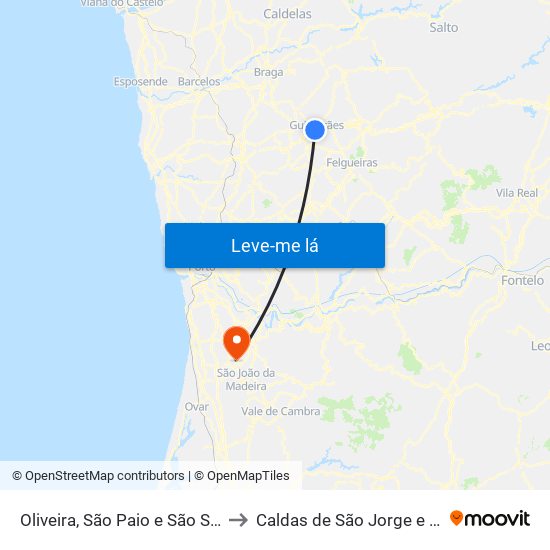 Oliveira, São Paio e São Sebastião to Caldas de São Jorge e Pigeiros map