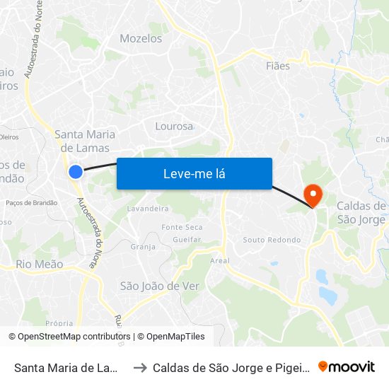 Santa Maria de Lamas to Caldas de São Jorge e Pigeiros map