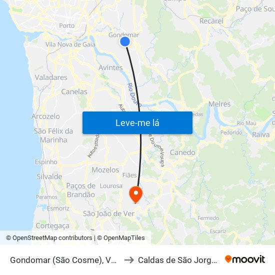 Gondomar (São Cosme), Valbom e Jovim to Caldas de São Jorge e Pigeiros map