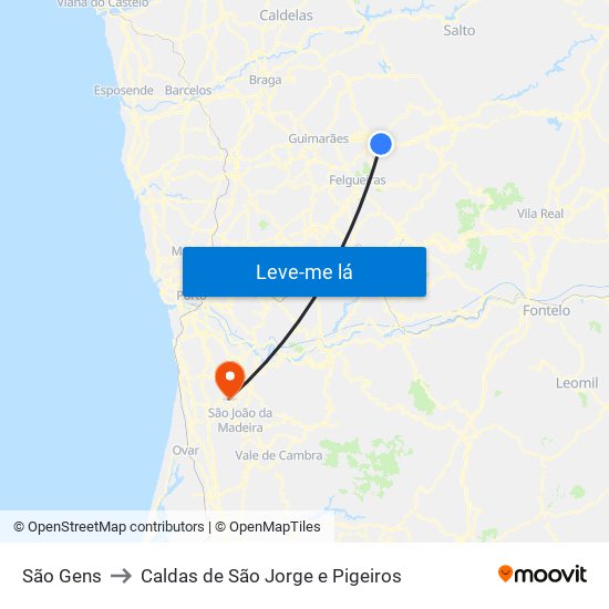 São Gens to Caldas de São Jorge e Pigeiros map