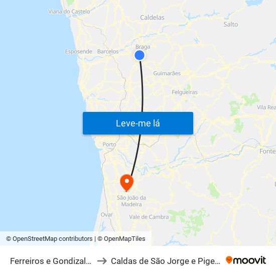 Ferreiros e Gondizalves to Caldas de São Jorge e Pigeiros map