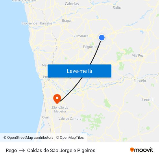 Rego to Caldas de São Jorge e Pigeiros map