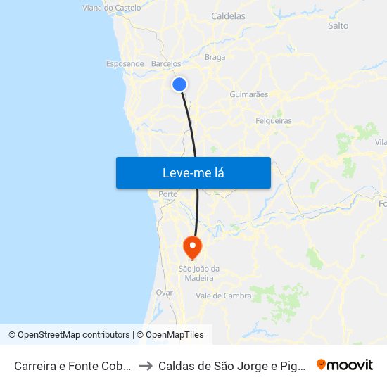 Carreira e Fonte Coberta to Caldas de São Jorge e Pigeiros map