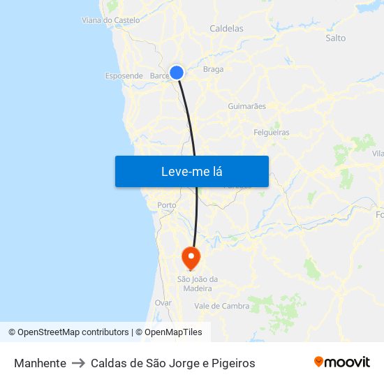 Manhente to Caldas de São Jorge e Pigeiros map