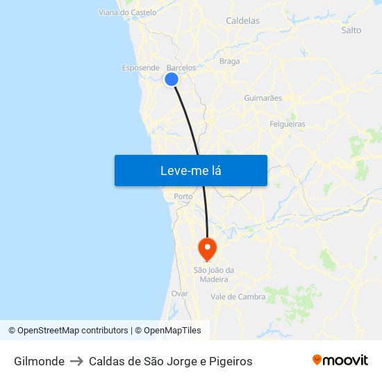 Gilmonde to Caldas de São Jorge e Pigeiros map