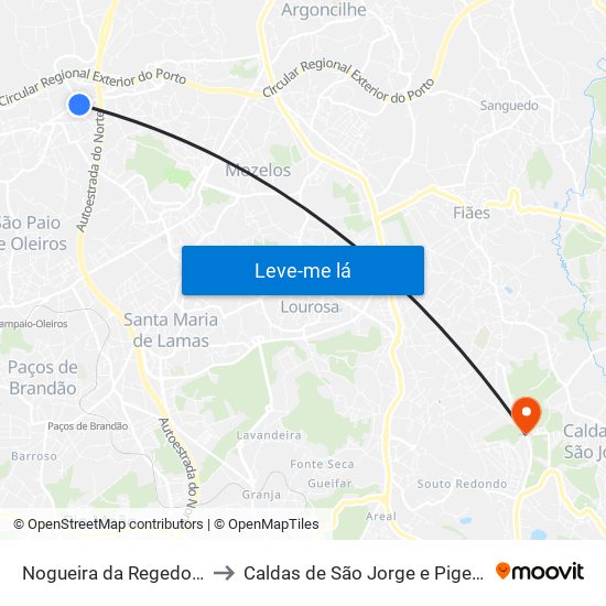 Nogueira da Regedoura to Caldas de São Jorge e Pigeiros map