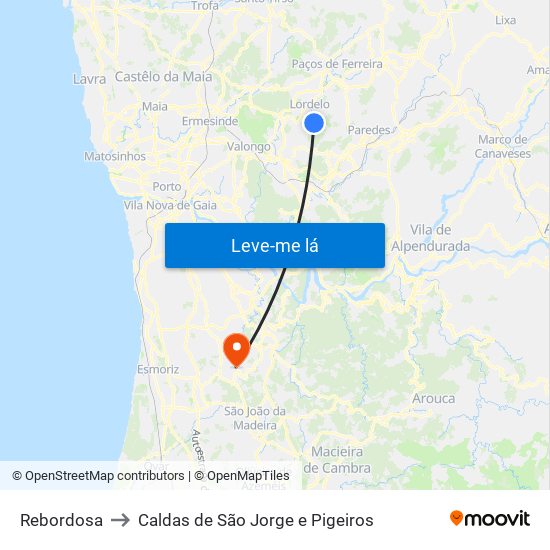 Rebordosa to Caldas de São Jorge e Pigeiros map