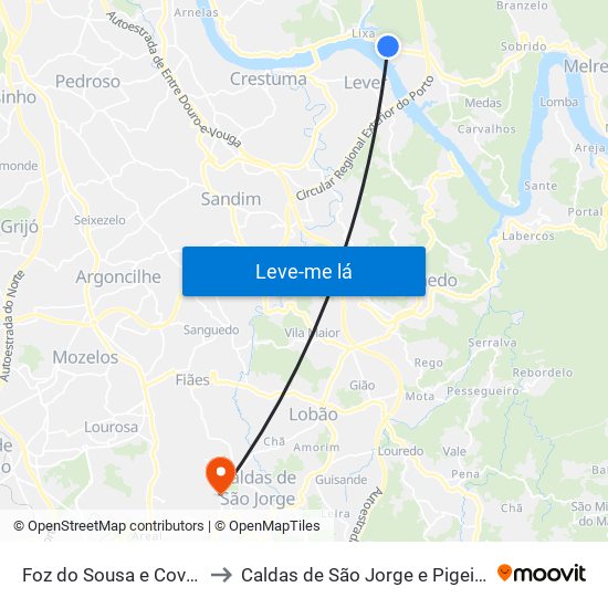 Foz do Sousa e Covelo to Caldas de São Jorge e Pigeiros map