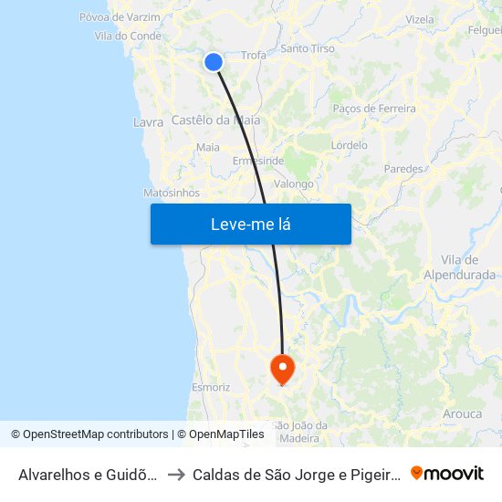 Alvarelhos e Guidões to Caldas de São Jorge e Pigeiros map