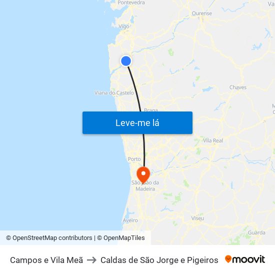 Campos e Vila Meã to Caldas de São Jorge e Pigeiros map