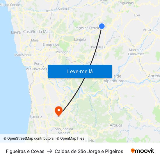 Figueiras e Covas to Caldas de São Jorge e Pigeiros map