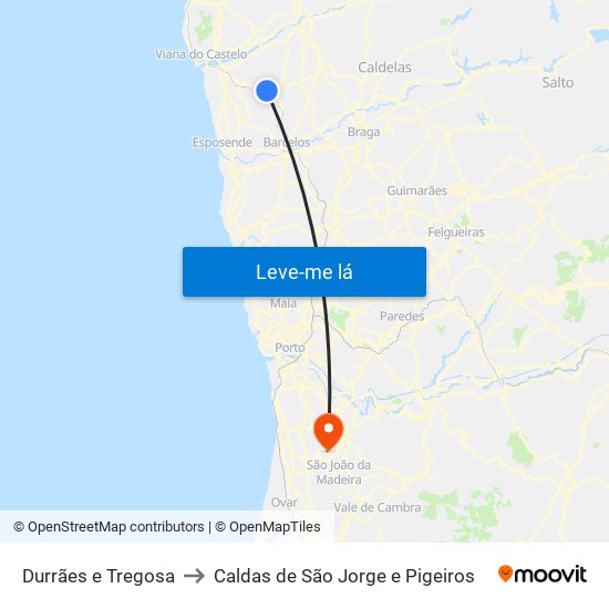 Durrães e Tregosa to Caldas de São Jorge e Pigeiros map