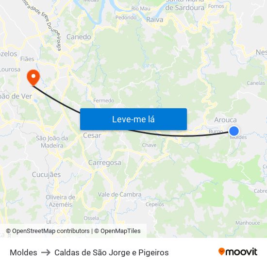 Moldes to Caldas de São Jorge e Pigeiros map