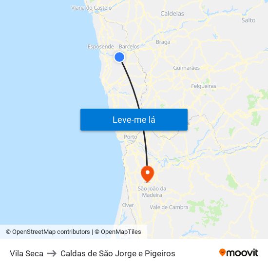 Vila Seca to Caldas de São Jorge e Pigeiros map