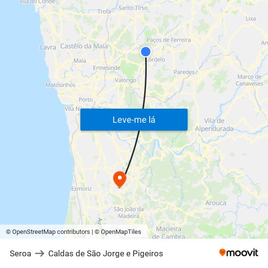 Seroa to Caldas de São Jorge e Pigeiros map