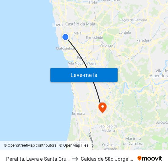 Perafita, Lavra e Santa Cruz do Bispo to Caldas de São Jorge e Pigeiros map