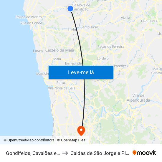 Gondifelos, Cavalões e Outiz to Caldas de São Jorge e Pigeiros map