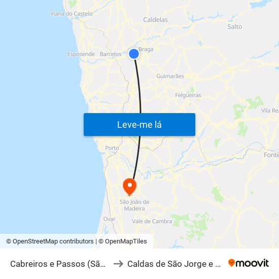 Cabreiros e Passos (São Julião) to Caldas de São Jorge e Pigeiros map