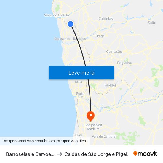Barroselas e Carvoeiro to Caldas de São Jorge e Pigeiros map