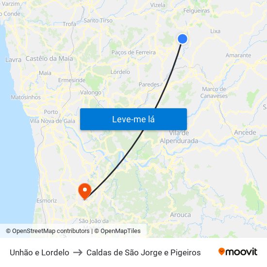 Unhão e Lordelo to Caldas de São Jorge e Pigeiros map