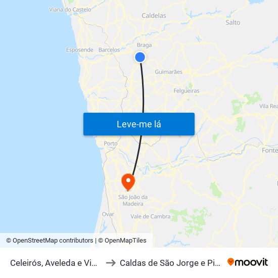 Celeirós, Aveleda e Vimieiro to Caldas de São Jorge e Pigeiros map