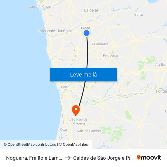 Nogueira, Fraião e Lamaçães to Caldas de São Jorge e Pigeiros map