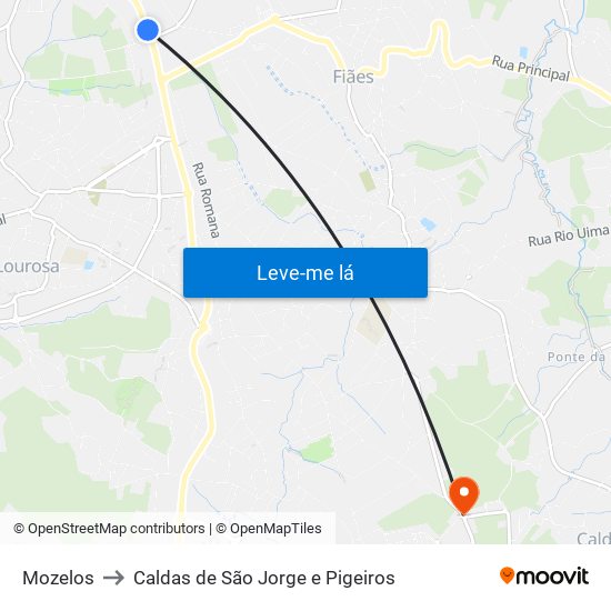 Mozelos to Caldas de São Jorge e Pigeiros map