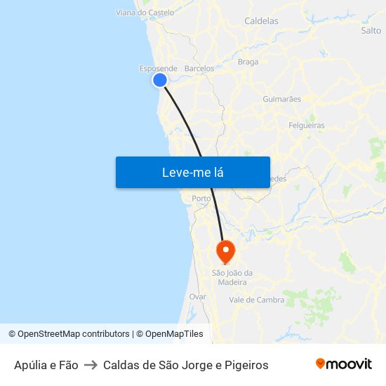 Apúlia e Fão to Caldas de São Jorge e Pigeiros map