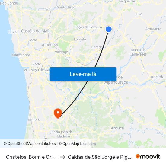 Cristelos, Boim e Ordem to Caldas de São Jorge e Pigeiros map