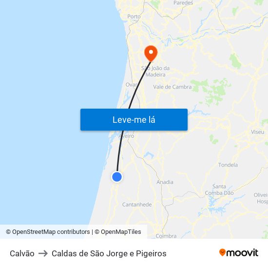 Calvão to Caldas de São Jorge e Pigeiros map