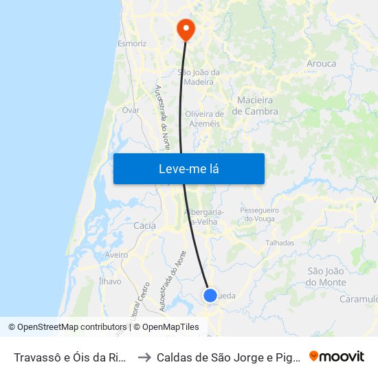 Travassô e Óis da Ribeira to Caldas de São Jorge e Pigeiros map