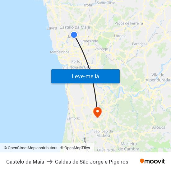 Castêlo da Maia to Caldas de São Jorge e Pigeiros map