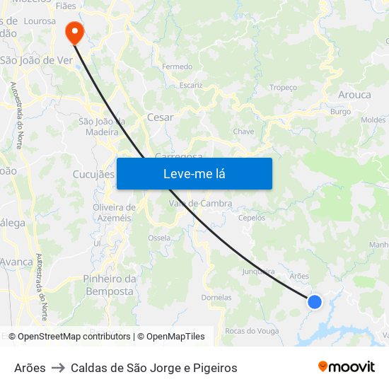 Arões to Caldas de São Jorge e Pigeiros map