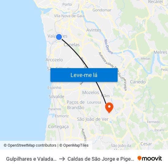 Gulpilhares e Valadares to Caldas de São Jorge e Pigeiros map