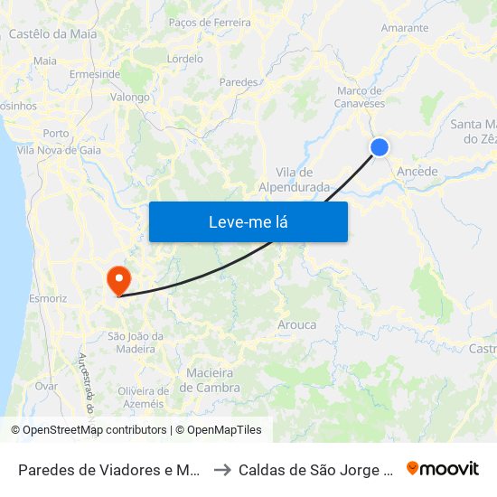 Paredes de Viadores e Manhuncelos to Caldas de São Jorge e Pigeiros map