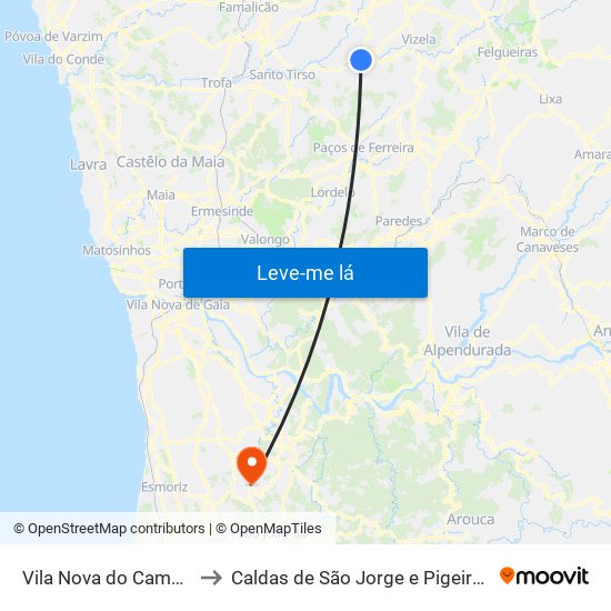 Vila Nova do Campo to Caldas de São Jorge e Pigeiros map