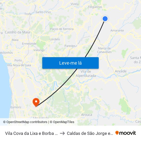 Vila Cova da Lixa e Borba de Godim to Caldas de São Jorge e Pigeiros map