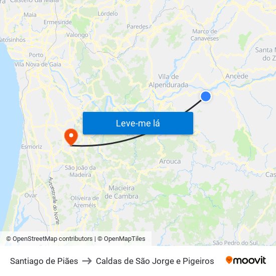 Santiago de Piães to Caldas de São Jorge e Pigeiros map