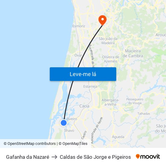 Gafanha da Nazaré to Caldas de São Jorge e Pigeiros map