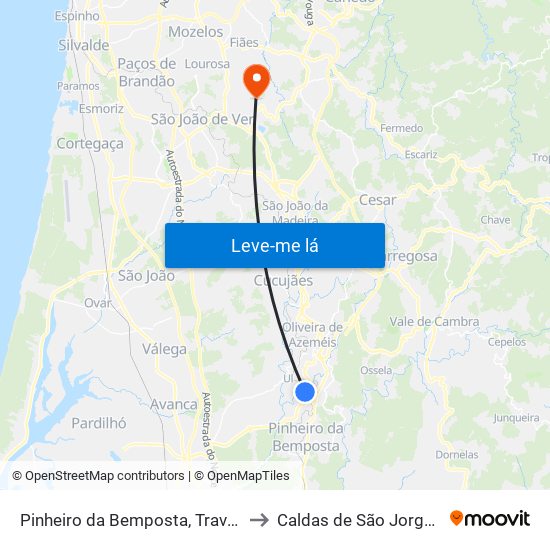 Pinheiro da Bemposta, Travanca e Palmaz to Caldas de São Jorge e Pigeiros map