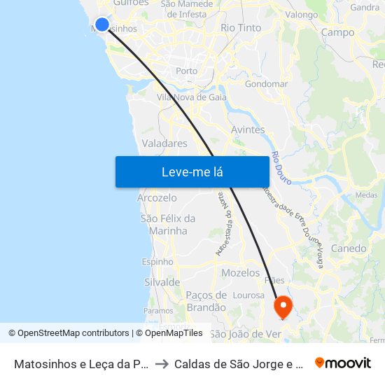 Matosinhos e Leça da Palmeira to Caldas de São Jorge e Pigeiros map
