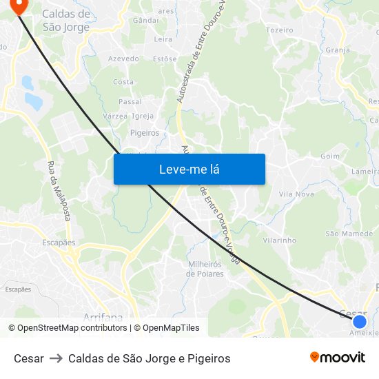 Cesar to Caldas de São Jorge e Pigeiros map